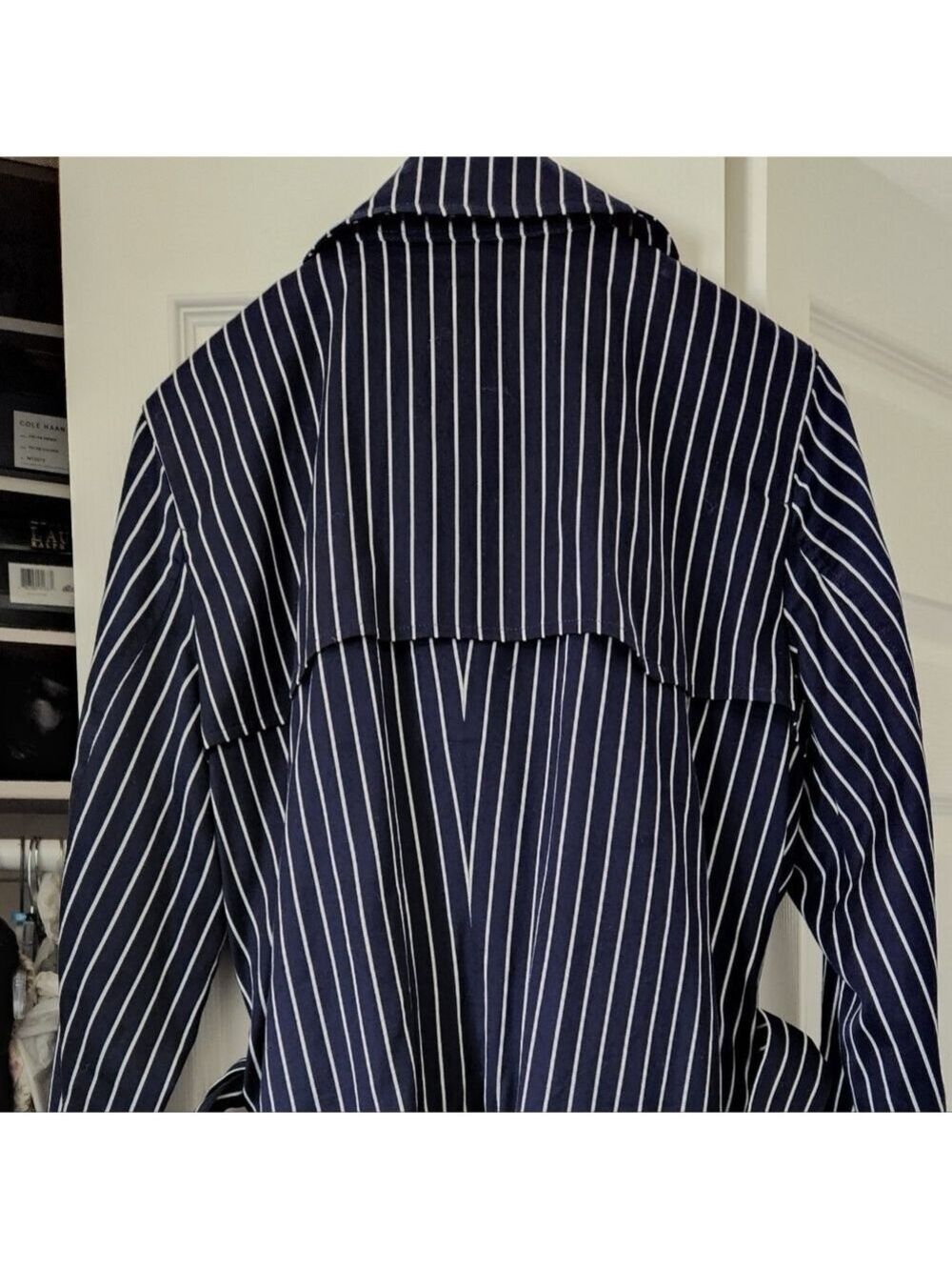 NEW LAUREN RALPH LAUREN NAVY/WHITE PINSTRIPE TRENCH SZ XL - Picture 3 of 12